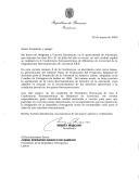 Carta da Presidente da República do Panamá, Mireya Moscoso, dirigida ao Presidente da República Portuguesa, Jorge Sampaio, convidando Portugal a estar presente com uma delegação oficial na X Conferência Ibero-americana dos Ministros da Juventude da Organização Ibero-americana da Juventude (OIJ) a ter lugar na cidade do Panamá, nos dias 20 e 21 de julho de 2000.