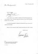 Carta do Presidente Federal da Áustria, Thomas Klestil, dirigida ao Presidente da República Portuguesa, Jorge Sampaio, agradecendo fotografia relativa ao recente encontro em Lisboa e reiterando o seu convite para uma visita à Áustria em data próxima.