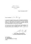 Carta do Presidente da República de Cabo Verde, António Mascarenhas Monteiro, endereçada ao Presidente da República Portuguesa, Jorge Sampaio, felicitando-o pela sua reeleição e desejando-lhe "plenos sucessos no desempenho das suas altas e nobres funções ao serviço do povo português."