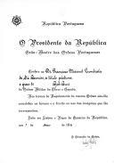 Alvará de Concessão da Grã-Cruz da Ordem Militar da Torre e Espada, Valor, Lealdade e Mérito, a título póstumo, a Francisco Manuel Lumbrales de Sá Carneiro,  pelo Presidente da República e Grão-Mestre das Ordens Portuguesas, Mário Soares.