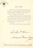 Decreto de nomeação do Doutor Manuel Rodrigues Júnior, Ministro da Justiça, para gerir interinamente os negócios do Ministério das Colónias, durante a ausência da Metrópole do Ministro Francisco José Vieira Machado, em visita às colónias de Cabo Verde e Moçambique.  