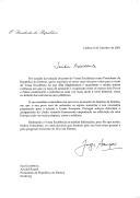 Carta do Presidente da República, Jorge Sampaio, endereçada ao novo Presidente da República da Estónia, Arnold Ruutel,  felicitando-o por ocasião da sua tomada de posse e desejando-lhe êxito para o seu mandato que "coincidirá com um novo momento da história da Estónia" marcado pela "necessária preparação para a adesão à União Europeia".