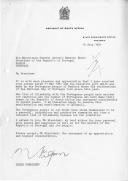 Carta do Presidente de Estado da África do Sul, Marais Viljoen, dirigida ao Presidente da República de Portugal, General Ramalho Eanes, agradecendo mensagem de 31 de maio de 1981 e a oferta de peça [de bordado] originária da Madeira, onde as celebrações do Dia de Portugal tiveram lugar e louvando a pacífica e trabalhadora comunidade portuguesa residente no seu país.