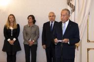 O Presidente da República Marcelo Rebelo de Sousa recebe, no Palácio de Belém, a Ordem dos Pregadores Dominicanos, representada pelo Prior Provincial, Frei José Nunes, que recebe das mãos do Chefe de Estado as insígnias de Membro Honorário da Ordem do Infante D. Henrique, a 9 de novembro de 2018  