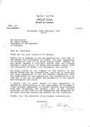 Carta do Presidente do Estado de Israel, Chaim Herzog, dirigida ao Presidente da República de Portugal, Mário Soares, agradecendo mensagem de solidariedade da carta de 24 de janeiro de 1991, certo que o espírito de união em torno dos Estados Unidos e da coligação internacional no esforço para "erradicar a agressão iraquiana" permitirá inaugurar uma nova era de paz e prosperidade na região e manifestando também a sua satisfação pelo facto de Portugal ter nomeado o primeiro embaixador residente em Israel.