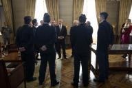 O Presidente da República Marcelo Rebelo de Sousa recebe, em audiência, o Ministro da Administração Interna, Eduardo Cabrita, os Presidente e Vice-Presidente da Câmara Municipal de Borba, António Anselmo e Joaquim Espanhol respetivamente, o Comandante do Comando Territorial de Évora da GNR, Coronel Joaquim Nobre Grenho e o Comandante da Associação Humanitária de Bombeiros Voluntários de Borba, Joaquim Branco, que veio a Belém acompanhado por outros elementos da corporação, a 7 de novembro de 2019
