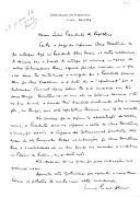 Carta manuscrita do Embaixador de Portugal em Lima, dirigida ao Presidente da República, Mário Soares, relativa à entrega de cartas credenciais ao Presidente peruano, Alan Garcia, e dando conta da conversa tida com ele na ocasião.