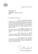 Carta de Patricio Aylwin, Presidente da República do Chile, dirigida ao Presidente da República Portuguesa, Mário Soares, convidando-o a estar presente na cerimónia de transmissão do mandado presidencial e tomada de posse do presidente eleito, Eduardo Frei Ruiz-Tagle, no dia 11 de março de 1994.