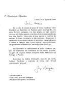 Carta do Presidente da República, Jorge Sampaio, endereçada ao Presidente da República do Panamá, Mireya Elisa Moscoso Rodríguez, felicitando-a por ocasião da sua tomada de posse e informando-a ter designado para o representar, na ocasião, o Embaixador de Portugal, Augusto Martins Gonçalves Pedro.