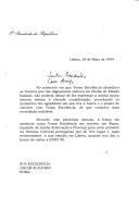 Carta do Presidente da República, Jorge Sampaio, dirigida ao Presidente da República Italiana, Oscar Scalfaro, na altura em que ele abandona a Chefia do Estado Italiano, expressando a sua "muito sincera estima e elevada consideração" e recordando os encontros havidos entre os dois, em Itália e em Lisboa, por ocasião da EXPO 98.