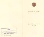 Ementa do jantar e programa musical oferecidos pelo Presidente da República, Craveiro Lopes, em honra do Presidente eleito dos Estados Unidos do Brasil, Juscelino Kubitschek de Oliveira, por ocasião da sua visita a Lisboa, e realizados no Palácio Nacional da Ajuda, em 22 de janeiro de 1956.