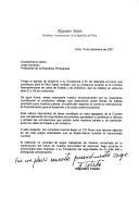 Carta de Alejandro Toledo, Presidente Constitucional do Peru, dirigida ao Presidente da República Portuguesa, Jorge Sampaio, expressando o seu reconhecimento pela presença e contributo português na XI Cimeira Ibero-Americana em Lima e remetendo um CD-Rom com o resumo das mais significativas atividades desenvolvidas durante o encontro de Chefes de Estado e de Governo.