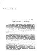 Carta do Presidente da República, Jorge Sampaio, dirigida ao Presidente da República de Angola, José Eduardo dos Santos, aproveitando a visita oficial do Ministro da Defesa Nacional de Portugal, Prof. Doutor Veiga Simão a Angola, para fazer chegar ao Chefe de Estado angolano uma mensagem pessoal de amizade e solidariedade para com Angola", reconhecendo o empenho das partes no processo de paz e no cumprimento dos compromissos assumidos em Lusaka e assegurando também o seu empenho para que Portugal, como elemento da "troika" de observadores, "continue a esforçar-se com vista ao final e positivo desfecho do processo de Paz".