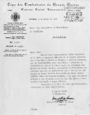 Carta da Liga dos Combatentes da Grande Guerra, Comissão Central Administrativa, dirigida ao Secretário da Presidência da República, remetendo mensagem de várias organizações portuguesas do Norte da França, dirigida [e entregue a título póstumo] ao Presidente Marechal António Óscar de Fragoso Carmona.
