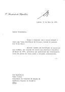Carta do Presidente da República, António Ramalho Eanes, dirigida a Todor Jivkov, Presidente do Conselho de Estado da República Popular da Bulgária, em resposta à carta de 25 de abril de 1984, relativa ao rapto pela UNITA de cidadãos búlgaros no dia 25 de março, lamentando a situação mas assegurando não ter o Estado português quaisquer relações oficiais com a UNITA e portanto não podendo o Presidente da República ter qualquer intervenção neste caso.
