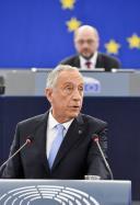 O Presidente da República Marcelo Rebelo de Sousa discursa no Parlamento Europeu perante os eurodeputados reunidos em sessão solene, no hemiciclo em Estrasburgo, a 13 abril 2016