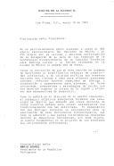 Carta de Miguel de La Madrid H., Presidente Constitucional dos Estados Unidos Mexicanos, dirigida ao Presidente da República Portuguesa, Mário Soares, expressando o seu reconhecimento e do Governo mexicano pela "valiosa e decidida participação" da delegação de Portugal nos trabalhos da Conferência Extraordinária da Comissão Económica para a América Latina e o Caribe que teve lugar na Cidade do México em janeiro de 1987.