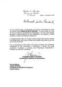 Carta do Presidente da República de Moçambique, Joaquim Chissano, dirigida ao Presidente da República Portuguesa, Jorge Sampaio, apresentando condolências pelo falecimento do Tenente-Coronel Ernesto Melo Antunes, recordado pelos moçambicanos "como combatente consequente da luta anti-colonial e anti-fascista".