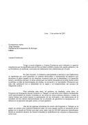 Carta de Alejandro Toledo Manrique, Presidente Constitucional do Peru, endereçada ao Presidente da República de Portugal, Jorge Sampaio, agradecendo o apoio do governo e do chefe de Estado portugueses no processo de restauração da democracia no seu país, apresentando o programa nacional de emergência social produtiva "A Trabajar" e convidando-o a disponibilizar o apoio de Portugal na Mesa de Cooperação Internacional convocada para 22 outubro de 2001, em Madrid.