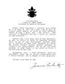Carta do Papa João Paulo II dirigida ao Presidente da República Portuguesa, Mário Soares, acusando receção e agradecendo a carta que lhe foi endereçada relatando alguns momentos da visita presidencial a Macau e referindo a preservação dos "valores cristãos naquelas paragens longínquas".