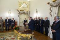 O Presidente da República Marcelo Rebelo de Sousa confere posse, em cerimónia no Palácio de Belém, ao Representante da República para a Região Autónoma dos Açores, Embaixador Pedro Catarino e ao Representante da República para a Região Autónoma da Madeira, Juiz Conselheiro Ireneu Cabral Barreto, a 14 março 2016