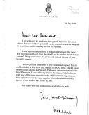 Carta do Príncipe Carlos, emitida do Palácio Highgrove, dirigida ao Presidente da República, Jorge Sampaio, manifestando a sua satisfação pela sua recente visita a Portugal e agradecendo o acolhimento pelo presidente português e pela Senõra [sic] de Sampaio, durante a sua estadia em Lisboa, por ocasião da sua participação no dia da Grã-Bretanha na EXPO 98.