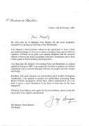 Carta do Presidente da República, Jorge Sampaio, dirigida à Rainha Beatriz da Holanda, agradecendo a hospitalidade que lhe foi oferecida durante a sua curta estadia em Roterdão e remetendo-lhe duas publicações sobre a Igreja de Santa Maria da autoria do arquiteto Álvaro Siza.
