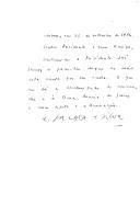 Carta manuscrita de José Sarney, Presidente da República Federativa do Brasil, dirigida ao Presidente da República portuguesa, Dr. Mário Soares, agradecendo carta entregue pelo Presidente da Câmara de Matosinhos e expressando o seu agrado pelos momentos passados durante a visita a Portugal e assegurando o seu interesse no desenvolvimento das relações de amizade entre portugueses e brasileiros.