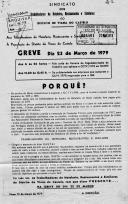 Panfleto do Sindicato dos Trabalhadores da Hoteleira [sic], Restaurantes e Similares do distrito de Viana do Castelo, apelando à Greve do setor marcada para o dia 23 de março de 1979.