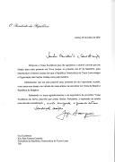 Carta do Presidente da República, Jorge Sampaio, dirigida ao Presidente da República Democrática de Timor Leste, Kay Rala Xanana Gusmão, agradecendo o convite para estar presente em Nova Iorque, no dia 27 de setembro de 2002, para testemunhar a histórica adesão do novo país à ONU, mas lamentando não lhe ser possível, uma vez que têm agendada, para essa altura, uma visita de Estado à Bulgária.