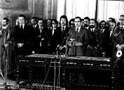 O Presidente da República, Ramalho Eanes, discursa durante tomada de posse [?] no Palácio da Ajuda. 