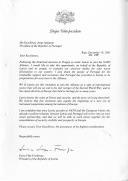 Carta da Presidente da República da Letónia, Vaira Vike-Freiberga, endereçada ao Presidente da República, Jorge Sampaio, por ocasião da formalização do convite para a Letónia integrar a NATO, agradecendo a respetiva mensagem de felicitações que lhe foi endereçada e também o apoio que Portugal providenciou ao seu país no processo preparatório de adesão.