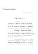 Carta do Presidente da República, Mário Soares, dirigida à Presidente da República das Filipinas, Corazon Aquino, agradecendo, de novo, o convite que lhe dirigiu para estar presente e a hospitalidade por ocasião da sua participação na sessão de abertura da Conferência sobre Democracias recém-restauradas e da sua curta estadia em Manila e renovando, por sua vez, convite que lhe endereçou para uma visita oficial a Portugal.