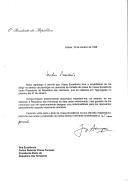 Carta do Presidente da República, Jorge Sampaio,  endereçada ao Presidente eleito da República das Honduras, Carlos Roberto Flores, agradecendo convite para estar presente na cerimónia da sua tomada de posse mas lamentando não poder comparecer por motivos de agenda.