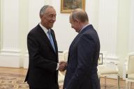 O Presidente da República Marcelo Rebelo de Sousa é recebido, no Palácio do Kremlin em Moscovo, pelo Presidente da Federação da Rússia, Vladimir Putin, a 20 de junho de 2018