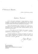 Carta do Presidente da República, Jorge Sampaio, endereçada à Presidente da República do Panamá, Mireya Moscoso, agradecendo "cordial mensagem de felicitações" que lhe dirigiu por ocasião da sua reeleição.