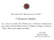 Convite do Presidente da República para a Cerimónia de Agraciamentos e Receção oficial, por ocasião do 30º aniversário do 25 de Abril, a terem lugar no dia 26 de abril de 2004, no Pavilhão Atlântico