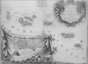 Reprodução de uma gravura antiga, da carta iconográfica da situação geográfica, no Oceano Atlântico, do Arquipélago dos Açores e da cidade de Angra do Heroísmo