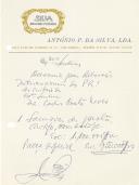 Carta manuscrita de António Pires da Silva, joalheiro prateiro, dirigida ao Assessor para as Relações Internacionais, dando valor de aquisição - com preço especial - de um "samovar" de prata antiga.