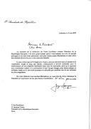 Carta do Presidente da República, Jorge Sampaio, dirigida ao Presidente da República Francesa, Jacques Chirac, endereçando-lhe, em nome do povo português e em se nome pessoal, mensagem de felicitações pelo seu novo mandato presidencial da República portuguesa, e esperando um próximo reencontro.
