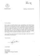 Carta do Presidente da República da Estónia, Arnold Rüütel, dirigida ao Presidente da República Portuguesa, Jorge Sampaio, agradecendo a sua mensagem de felicitações por ocasião da aceitação da Estónia nas conversações negociais com a NATO.
