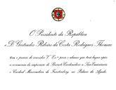 Convite oficial da parte do Presidente da República e de D. Gertrudes Tomás para o almoço, após a cerimónia da imposição do Barrete Cardinalício ao Cardeal Maximilien de Furstenberg, no Palácio da Ajuda, no dia 3 de julho de 1967.