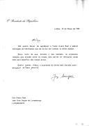 Carta de agradecimento do Presidente da República, Jorge Sampaio, endereçada a João, Grão-Duque do Luxemburgo, em resposta à sua mensagem de felicitações recebida por ocasião da sua eleição como Presidente de Portugal.