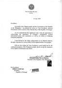 Carta do Presidente da República das Filipinas, Joseph Ejercito Estrada, dirigida ao Presidente da República, Jorge Sampaio, endereçando felicitações por ocasião do Dia de Portugal.