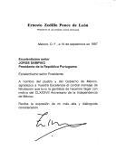 Carta de Ernesto Zedillo Ponce de Léon, Presidente dos Estados Unidos Mexicanos, dirigida ao Presidente da República Portuguesa, Jorge Sampaio, agradecendo mensagem de felicitações recebida por ocasião do 187.º aniversário da independência do México.