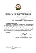 Carta do Presidente da República do Azerbeijão, Heidar Aliev, dirigida ao Presidente da República português, Jorge Sampaio, por ocasião do Dia de Portugal