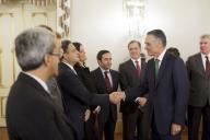 O Presidente da República, Aníbal Cavaco Silva, recebe o Primeiro-Ministro e os membros do Governo, que lhe apresentam cumprimentos de Boas Festas, a 22 de dezembro de 2014