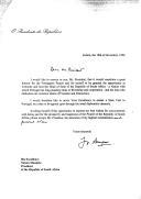 Carta do Presidente da República, Jorge Sampaio, dirigida ao Presidente da República da África do Sul, Nelson Mandela, convidando-o a realizar uma Visita de Estado a Portugal, em data a acordar por via diplomática.