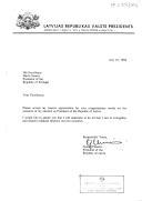 Carta do Presidente da República da Letónia, Guntis Ulmanis, agradecendo a mensagem de felicitações do Presidente de Portugal, Mário Soares, por ocasião da sua eleição como Presidente da República do seu país.