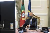 O Presidente da República, Marcelo Rebelo de Sousa, participa, por videoconferência a partir do Palácio de Belém, na XIX sessão de apresentação sobre a “Situação epidemiológica da Covid-19 em Portugal”, a 13 de abril de 2021